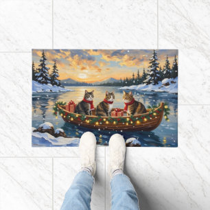 Maine Coon Cat Christmas Boat Holiday Doormat
