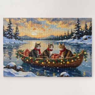 Maine Coon Cat Christmas Boat Holiday Jigsaw Puzzle