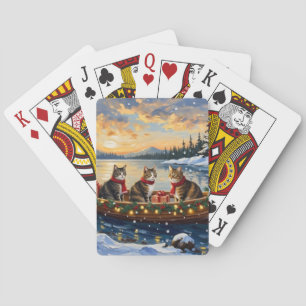 Maine Coon Cat Christmas Boat Holiday Poker Cards