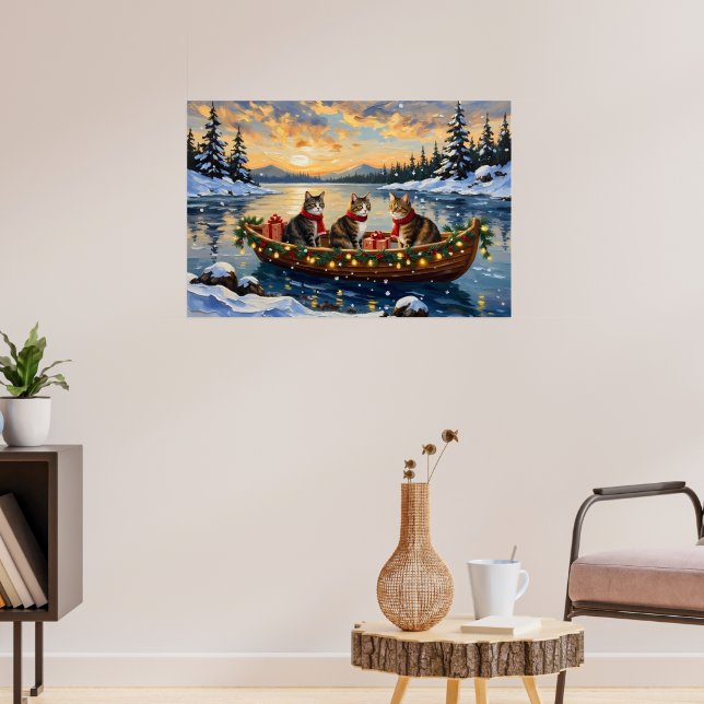 Maine Coon Cat Christmas Boat Holiday Poster (Living Room 3)
