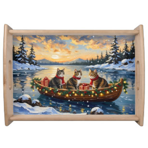 Maine Coon Cat Christmas Boat Holiday Serving Tray