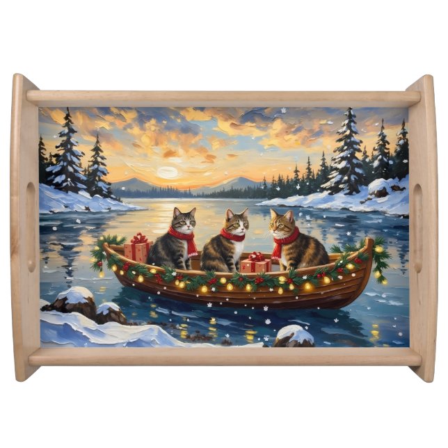 Maine Coon Cat Christmas Boat Holiday Serving Tray (Front)