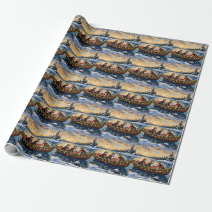 Maine Coon Cat Christmas Boat Holiday Wrapping Paper