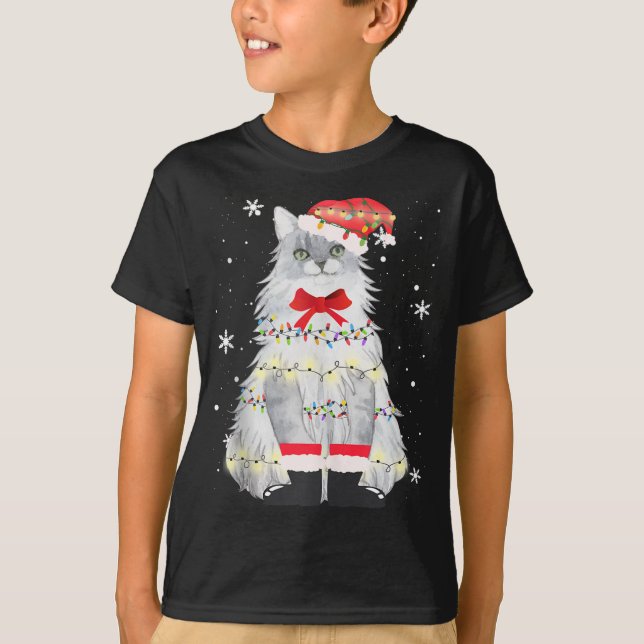 Maine Coon Cat Christmas Tree Xmas Mom Dad Gifts T-Shirt (Front)