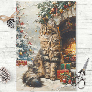 Maine Coon Cat Christmas Vintage Decoupage Tissue Paper