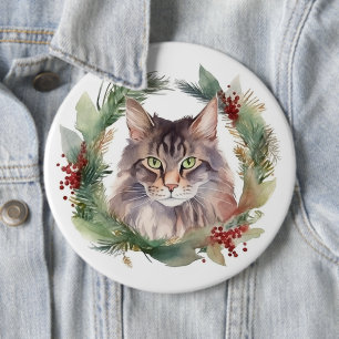 Maine Coon Cat Christmas Wreath Festive Kitten Button