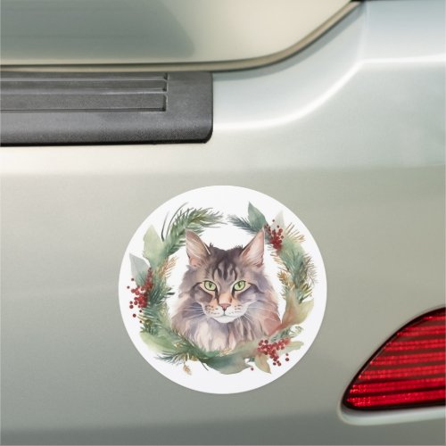 Maine Coon Cat Christmas Wreath Festive Kitten Car Magnet