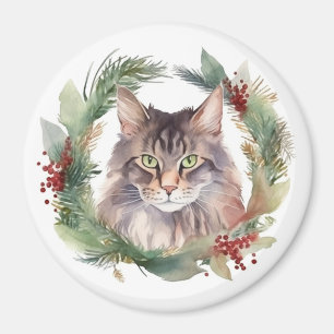 Maine Coon Cat Christmas Wreath Festive Kitten Magnet