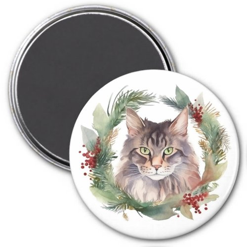 Maine Coon Cat Christmas Wreath Festive Kitten Magnet