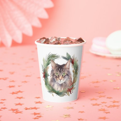 Maine Coon Cat Christmas Wreath Festive Kitten Paper Cups