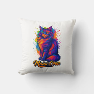 Maine Coon Cat – Colorful Pop Art Design for Cat Throw Pillow