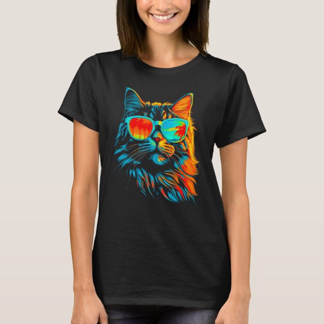 Maine Coon Cat Cool Summer T-Shirt (Front)