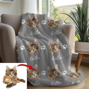Maine Coon Cat, Custom Pet gray Fleece Blanket