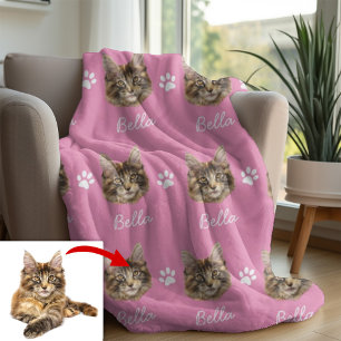 Maine Coon Cat, Custom Pet Pink Fleece Blanket