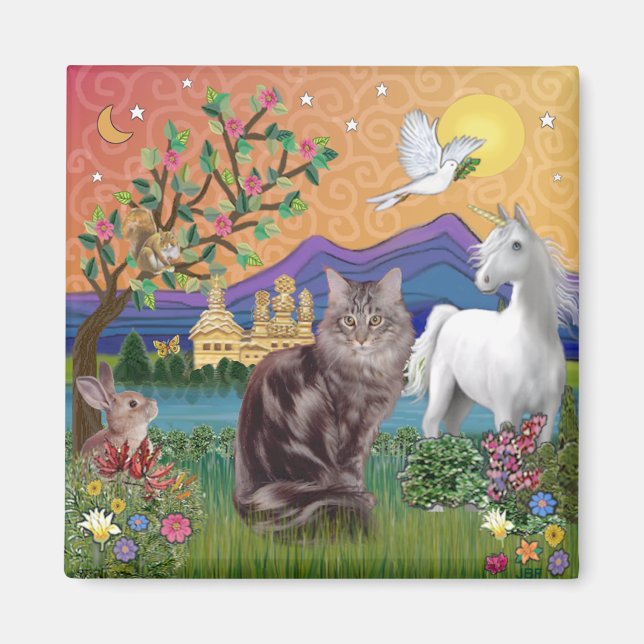 Maine Coon Cat - Fantasy Land Magnet (Front)