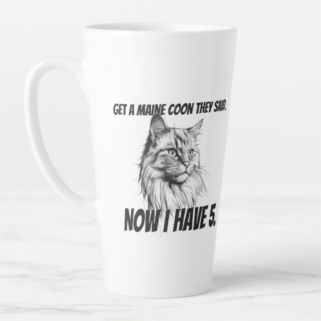 Maine Coon Cat funny black and white personalized Latte Mug (Left)