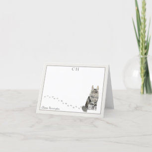 Maine Coon Cat Gray Border Monogram Name Folded Thank You Card