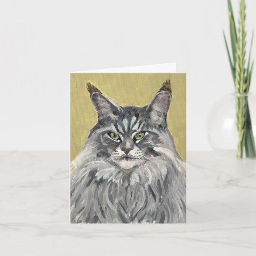 Maine Coon Cat Hand_Painted on Canvas Note Card
