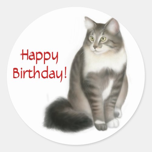 Maine Coon Cat Happy Birthday Sticker