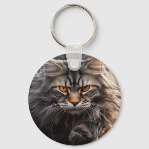 Maine Coon Cat hunting Keychain