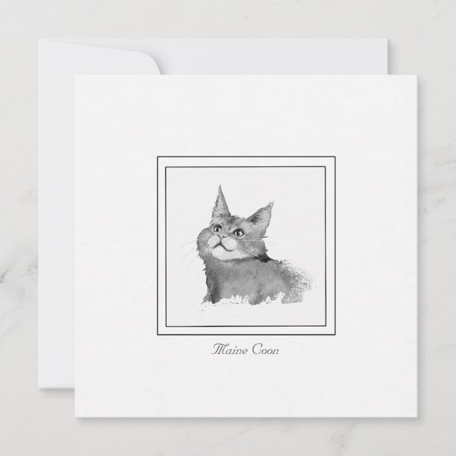 Maine Coon Cat Illustration Flat Note Card (Front)
