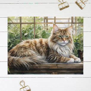 Maine Coon Cat in a Cozy Indoor Garden Postcard