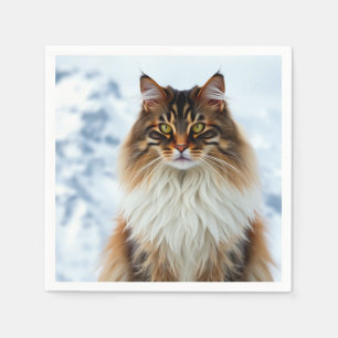 Maine Coon Cat in a Snowy Wilderness Portrait Napkins