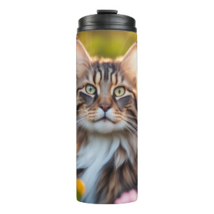 Maine Coon Cat in Flowery Field Thermal Tumbler