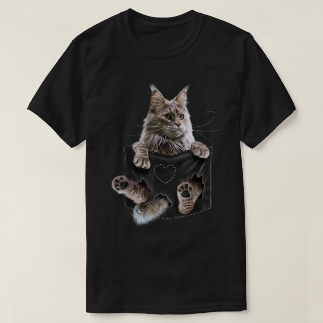 Maine Coon Cat in Pocket T-Shirt (Design Front)