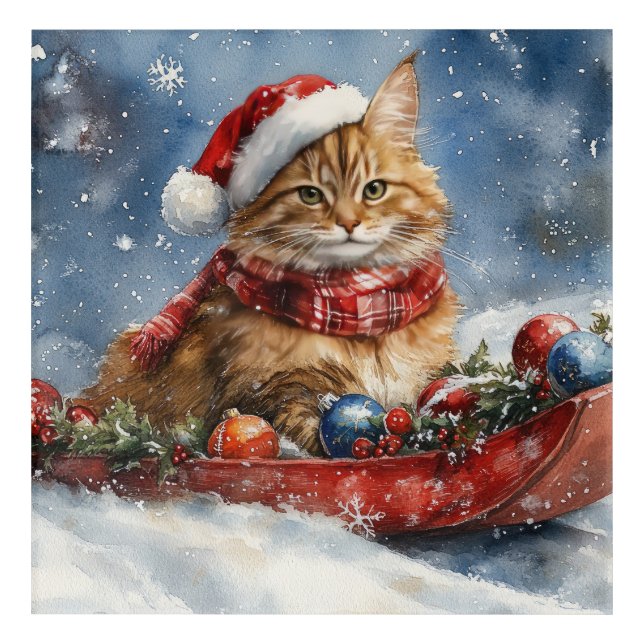 Maine Coon Cat in Sledge Let it Snow Christmas Acrylic Print (Front)