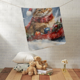 Maine Coon Cat in Sledge Let it Snow Christmas Baby Blanket