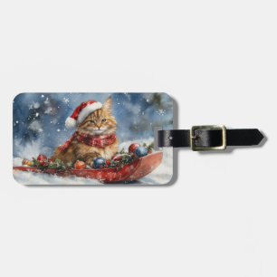 Maine Coon Cat in Sledge Let it Snow Christmas Luggage Tag