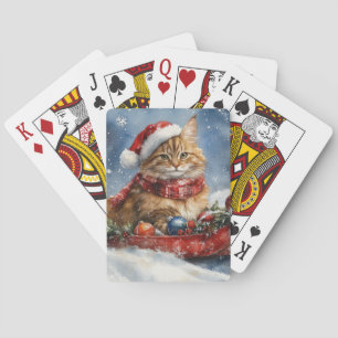 Maine Coon Cat in Sledge Let it Snow Christmas Poker Cards