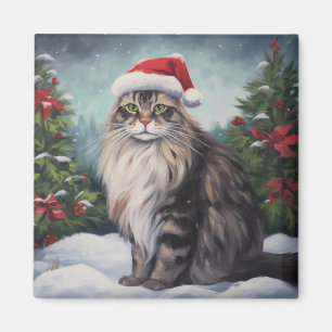 Maine Coon Cat in Snow Christmas Magnet