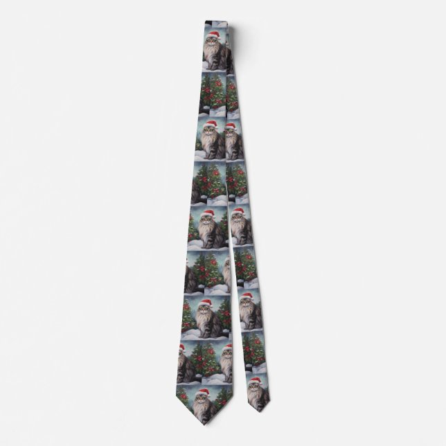 Maine Coon Cat in Snow Christmas Neck Tie (Front)
