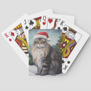 Maine Coon Cat in Snow Christmas Poker Cards