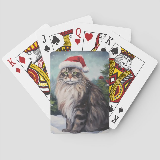 Maine Coon Cat in Snow Christmas Poker Cards (Back)