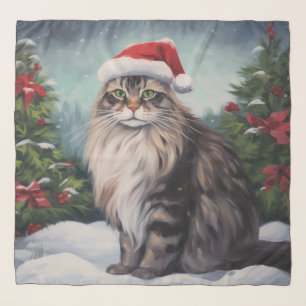 Maine Coon Cat in Snow Christmas Scarf