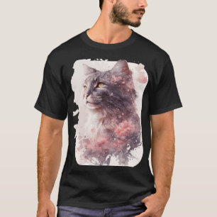 Maine Coon Cat Japanese Cherry Blossom Sakura T-Shirt