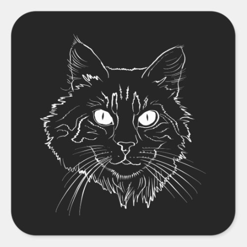 Maine Coon Cat Line Art Square Sticker