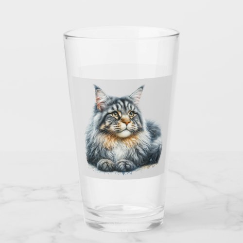 Maine Coon Cat Love in Watercolor Glass