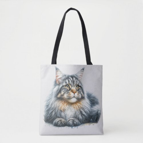 Maine Coon Cat Love in Watercolor Tote Bag