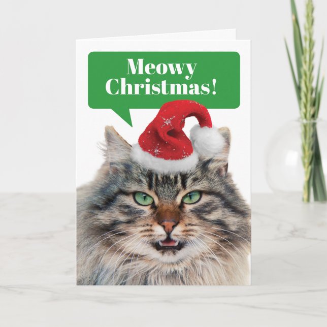 Maine Coon Cat- Meowy Christmas Happy Mew Year Holiday Card (Front)