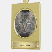 Maine Coon Cat Name and Year Gold Plated Banner Ornament (Left)