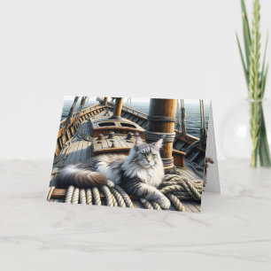 Maine Coon Cat On a Ship Birthday Card