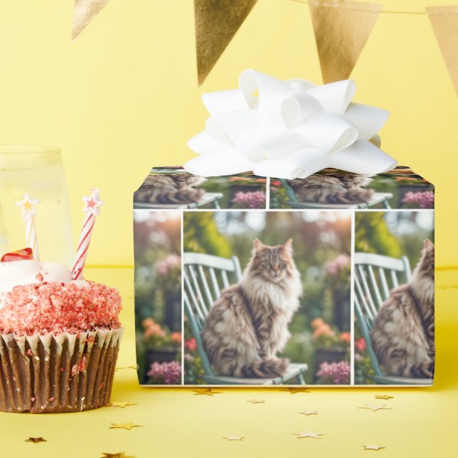 Maine Coon Cat On Chair Wrapping Paper (Birthday Party)