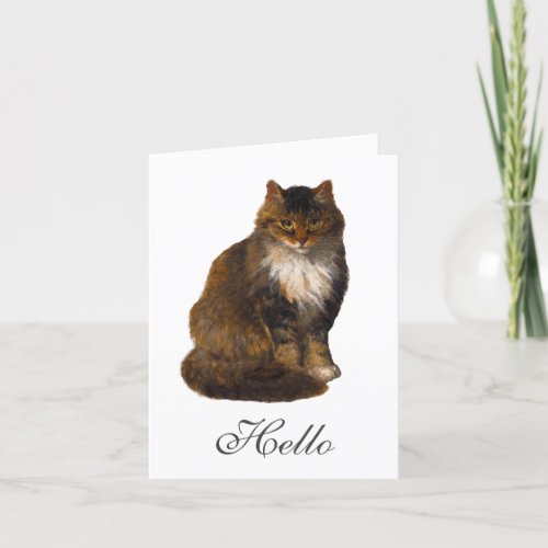 Maine Coon Cat Painted Portrait Art Hello Thank You Card