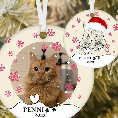 Maine Coon Cat Personalized Hand Drawing Ceramic Ornament