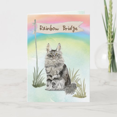 Maine Coon Cat Pet Sympathy Over Rainbow Bridge Card