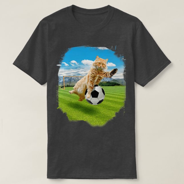 Maine Coon Cat Playing Soccer T-Shirt (Design Front)